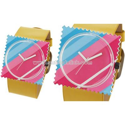 Wide Yellow Band Ladies' Leisure Sports Stamp Face Watch