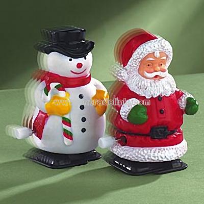 Wind Up Walking Snowman and Santa