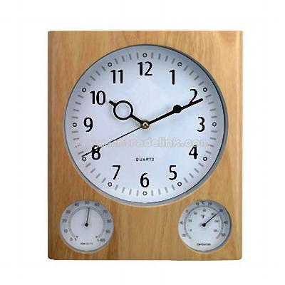 Wood Wall Clock with Weather Station