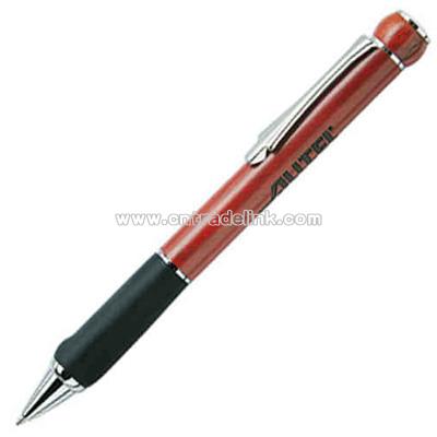 Wood ball point pen with shiny chrome trim