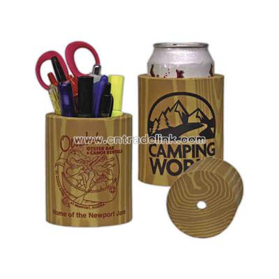 Wood finish foam can cooler or pencil holder