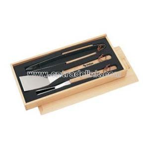 Wooden Handle BBQ Set