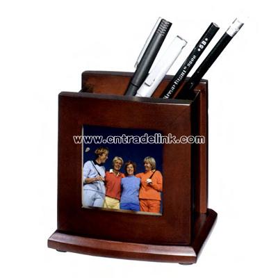 Wooden pen holder with photo frame