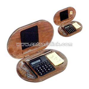 Wooden stationery set with 8 digit dual powered calculator