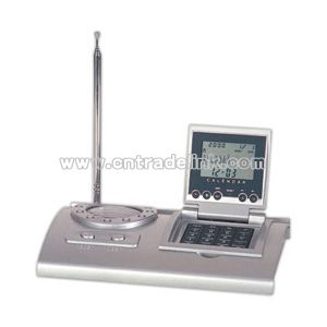 World time clock and music alarm setting, 8 digit calculator, auto scan FM radio and calendar