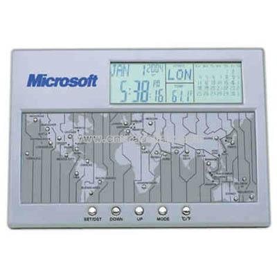 World time desk clock with calendar, multiple alarm and thermometer