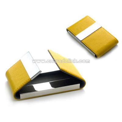 Yellow Leatherette Business Card Case w/ Double Magnetic Flap