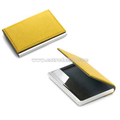 Yellow Leatherette Business Card Case w/ Flat Magnetic Lid