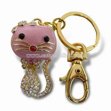 Zinc Alloy Keyring with Rhinestone Material