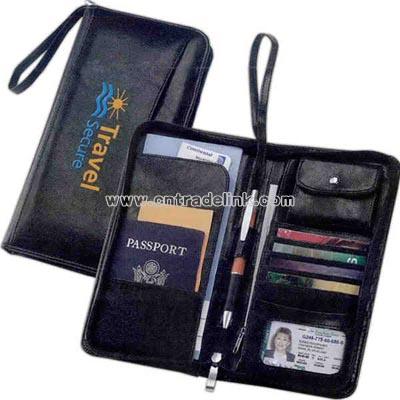 Zippered folding leatherette passport wallet