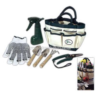 garden set features 6-tools in a polyester bag with 7-outer pockets
