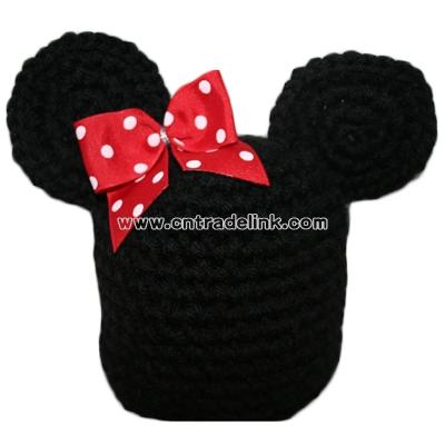 handmade black winter hat with mouse ears inspired by Minnie