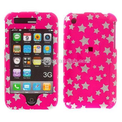 iPhone 3G Hot Pink Star Snap-on Protective Cover