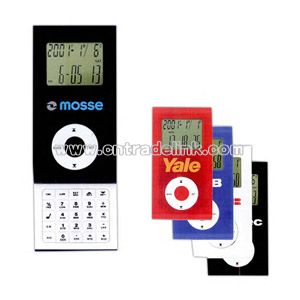 iPod shaped plastic calculator displays 8 digits and calendar with world alarm clock