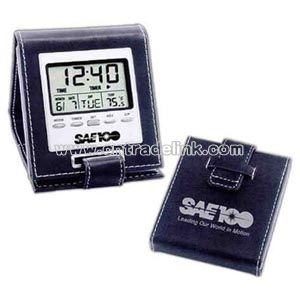 leatherette LCD travel alarm clock