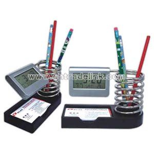 pen holder with clock