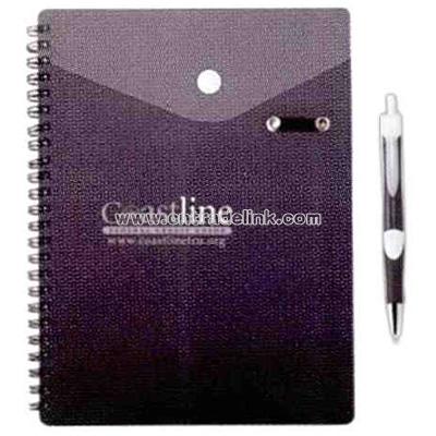 plastic pen and polypropylene notebook with envelope