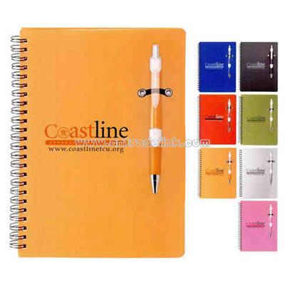 plastic pen and polypropylene notebook